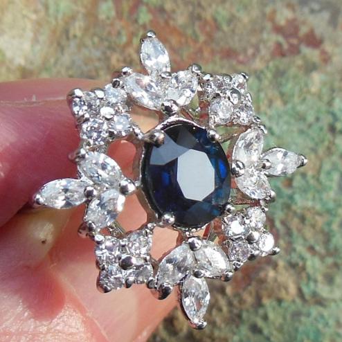 - 2013-229 bague de fiançaille bleu bague saphir diamant bague plaqué or bague argent bague brillant -